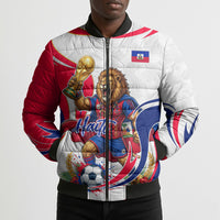 Personalized Haiti Football Champions Bomber Puffer Jacket Roaring Lion Soccer Mascot With Haiti Trophy Flag