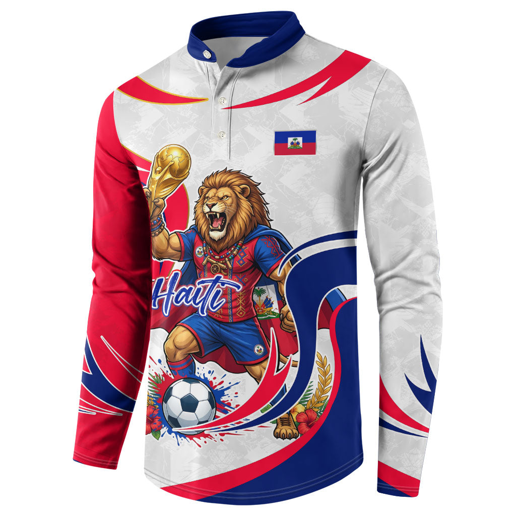 Personalized Haiti Football Champions Button Sweatshirt Roaring Lion Soccer Mascot With Haiti Trophy Flag