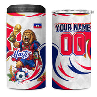 Personalized Haiti Football Champions 4 in 1 Can Cooler Tumbler Roaring Lion Soccer Mascot With Haiti Trophy Flag