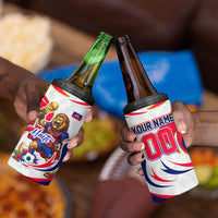 Personalized Haiti Football Champions 4 in 1 Can Cooler Tumbler Roaring Lion Soccer Mascot With Haiti Trophy Flag