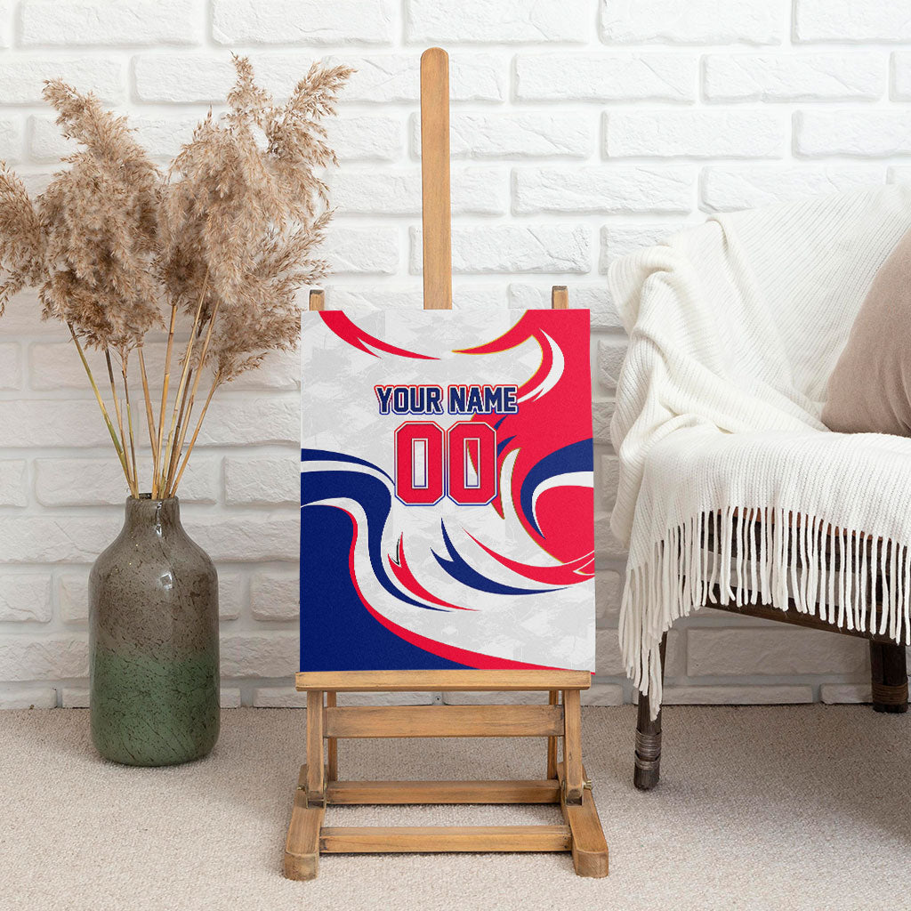Personalized Haiti Football Champions Canvas Wall Art Roaring Lion Soccer Mascot With Haiti Trophy Flag