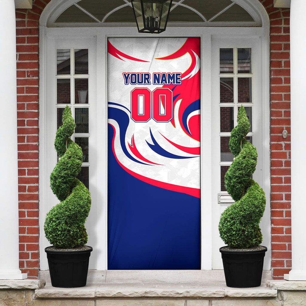 Personalized Haiti Football Champions Door Cover Roaring Lion Soccer Mascot With Haiti Trophy Flag