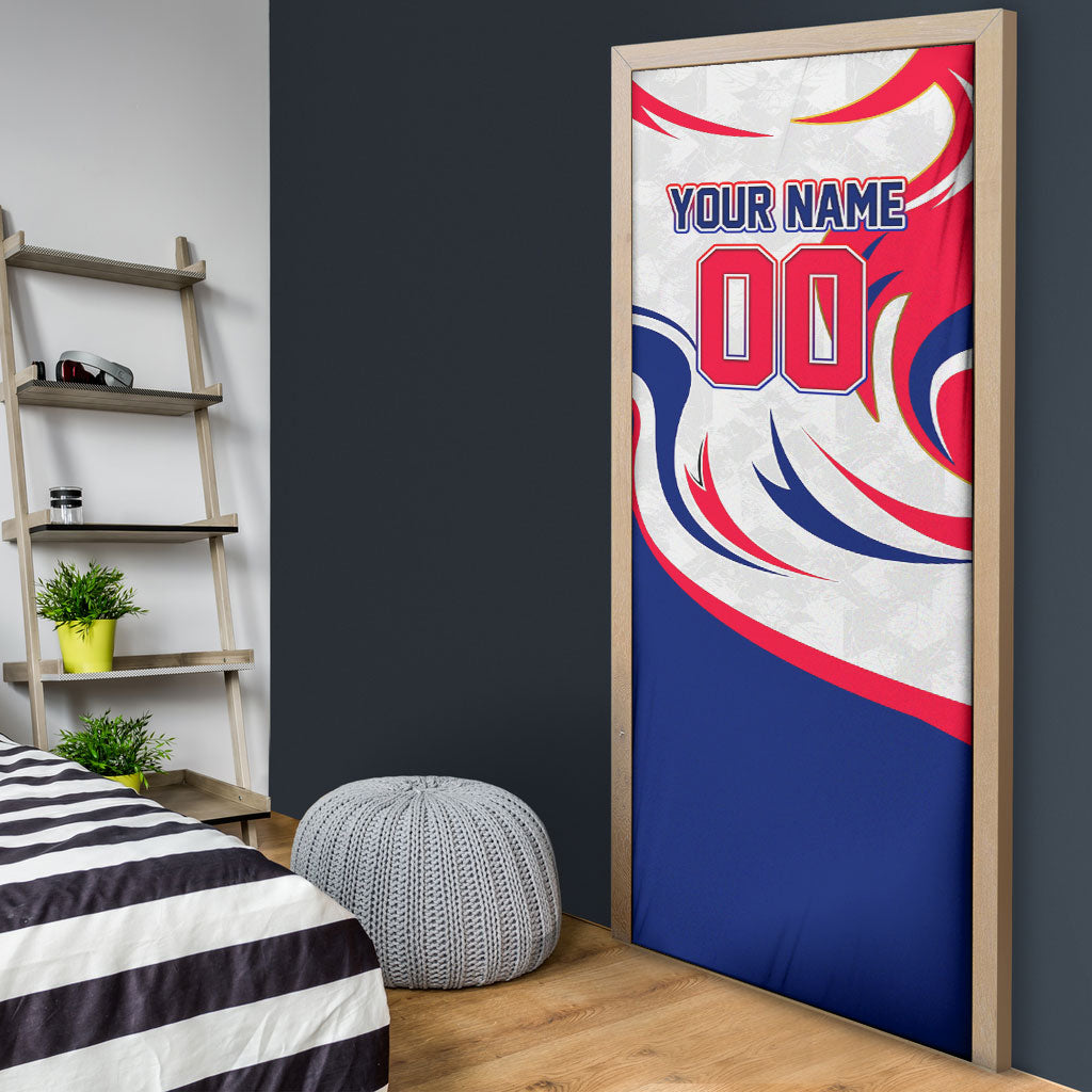 Personalized Haiti Football Champions Door Cover Roaring Lion Soccer Mascot With Haiti Trophy Flag