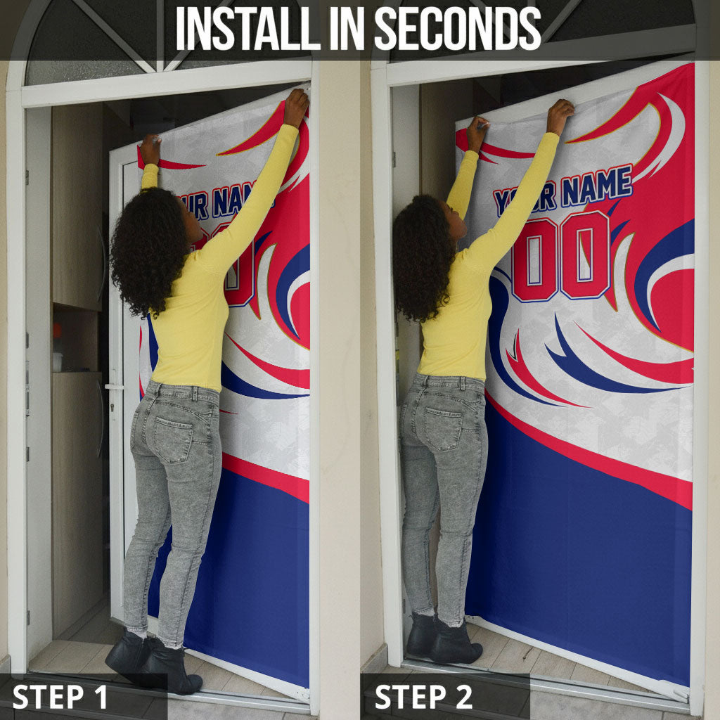 Personalized Haiti Football Champions Door Cover Roaring Lion Soccer Mascot With Haiti Trophy Flag