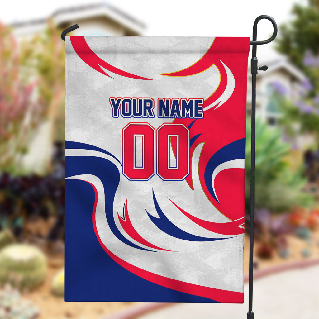 Personalized Haiti Football Champions Garden Flag Roaring Lion Soccer Mascot With Haiti Trophy Flag
