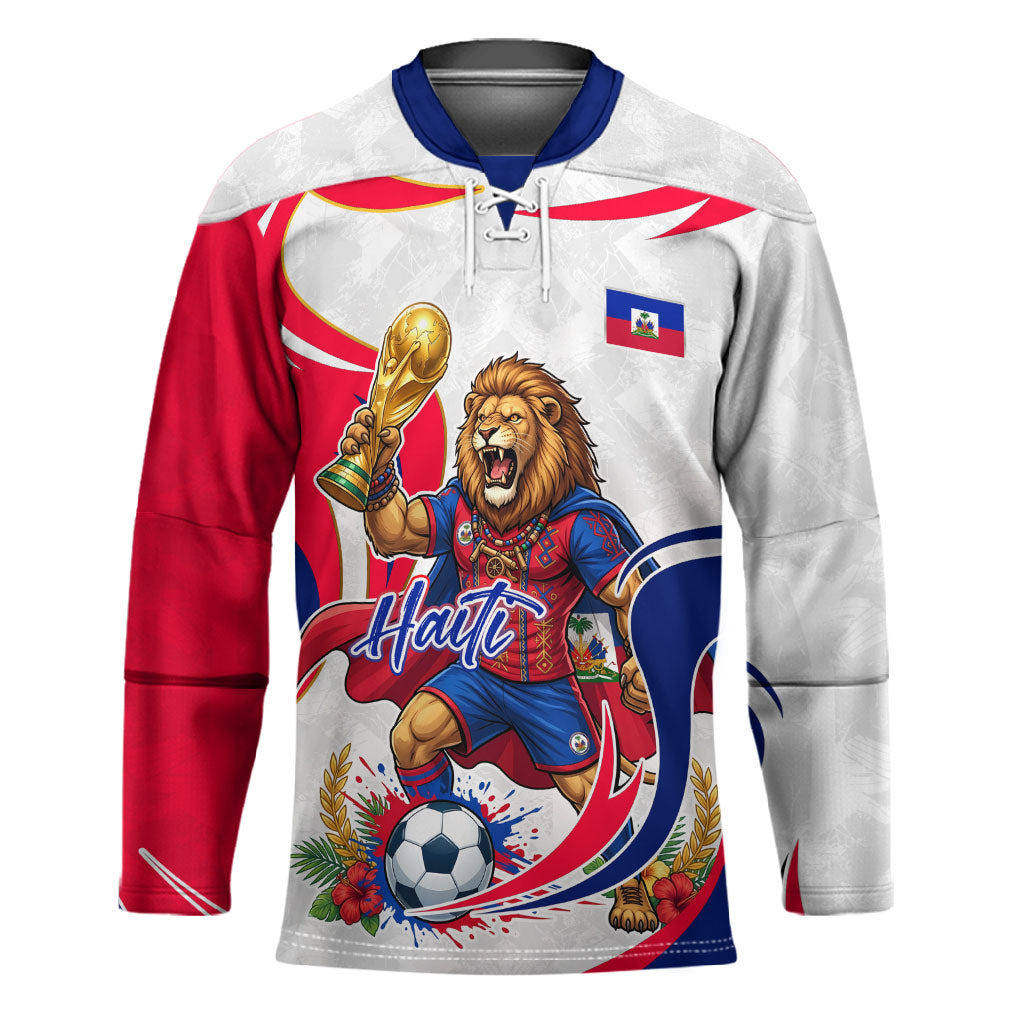 Personalized Haiti Football Champions Hockey Jersey Roaring Lion Soccer Mascot With Haiti Trophy Flag