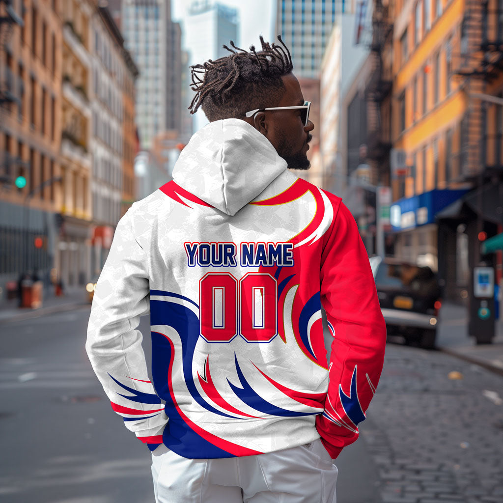 Personalized Haiti Football Champions Hoodie Roaring Lion Soccer Mascot With Haiti Trophy Flag