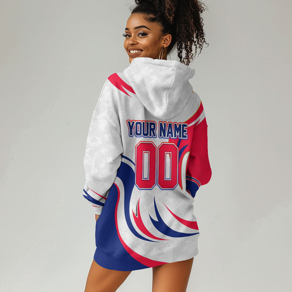 Personalized Haiti Football Champions Hoodie Dress Roaring Lion Soccer Mascot With Haiti Trophy Flag
