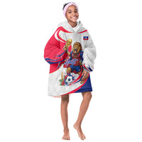 Personalized Haiti Football Champions Kid Wearable Blanket Hoodie Roaring Lion Soccer Mascot With Haiti Trophy Flag