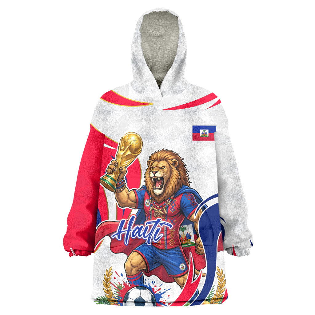 Personalized Haiti Football Champions Kid Wearable Blanket Hoodie Roaring Lion Soccer Mascot With Haiti Trophy Flag