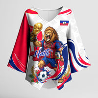 Personalized Haiti Football Champions Kimono Sleeve Blouse Roaring Lion Soccer Mascot With Haiti Trophy Flag