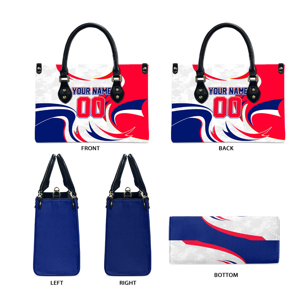 Personalized Haiti Football Champions Leather Bag Roaring Lion Soccer Mascot With Haiti Trophy Flag
