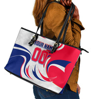 Personalized Haiti Football Champions Leather Tote Bag Roaring Lion Soccer Mascot With Haiti Trophy Flag