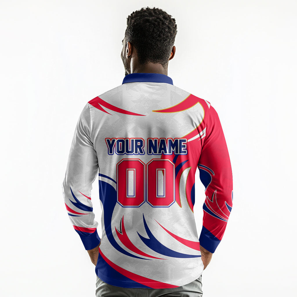 Personalized Haiti Football Champions Long Sleeve Polo Shirt Roaring Lion Soccer Mascot With Haiti Trophy Flag