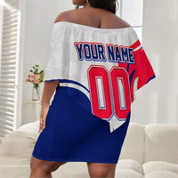 Personalized Haiti Football Champions Off Shoulder Short Dress Roaring Lion Soccer Mascot With Haiti Trophy Flag
