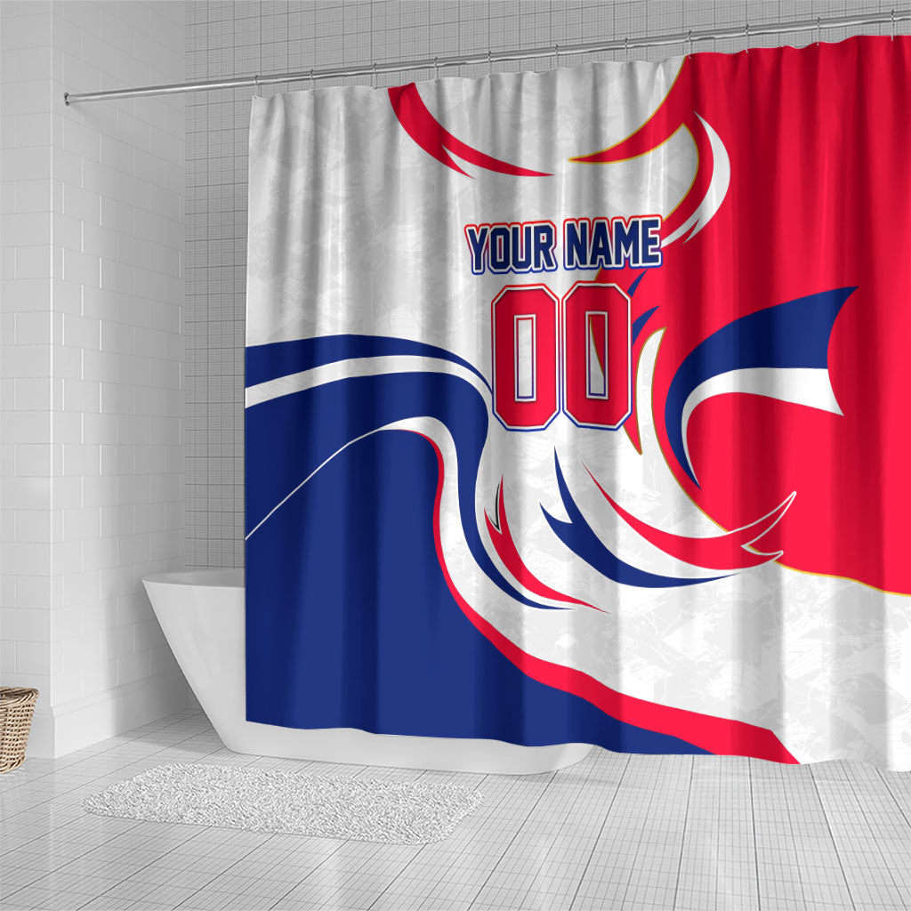 Personalized Haiti Football Champions Shower Curtain Roaring Lion Soccer Mascot With Haiti Trophy Flag