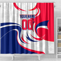 Personalized Haiti Football Champions Shower Curtain Roaring Lion Soccer Mascot With Haiti Trophy Flag