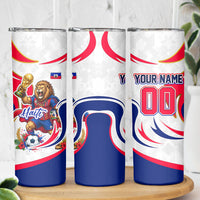 Personalized Haiti Football Champions Skinny Tumbler Roaring Lion Soccer Mascot With Haiti Trophy Flag