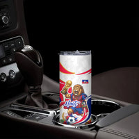 Personalized Haiti Football Champions Skinny Tumbler Roaring Lion Soccer Mascot With Haiti Trophy Flag