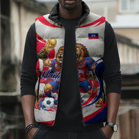 Personalized Haiti Football Champions Sleeveless Puffer Jacket Roaring Lion Soccer Mascot With Haiti Trophy Flag