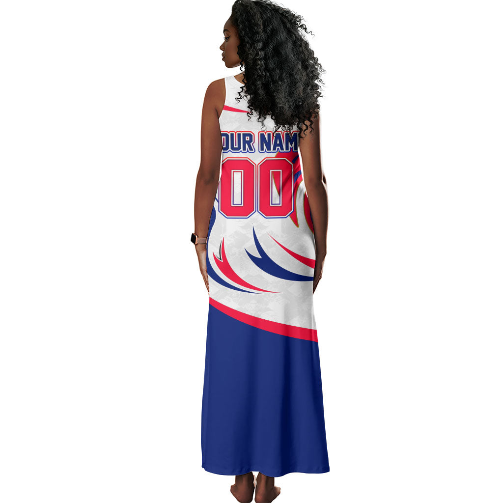 Personalized Haiti Football Champions Tank Maxi Dress Roaring Lion Soccer Mascot With Haiti Trophy Flag