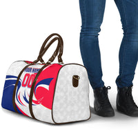 Personalized Haiti Football Champions Travel Bag Roaring Lion Soccer Mascot With Haiti Trophy Flag