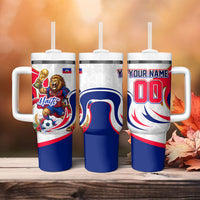 Personalized Haiti Football Champions Tumbler With Handle Roaring Lion Soccer Mascot With Haiti Trophy Flag