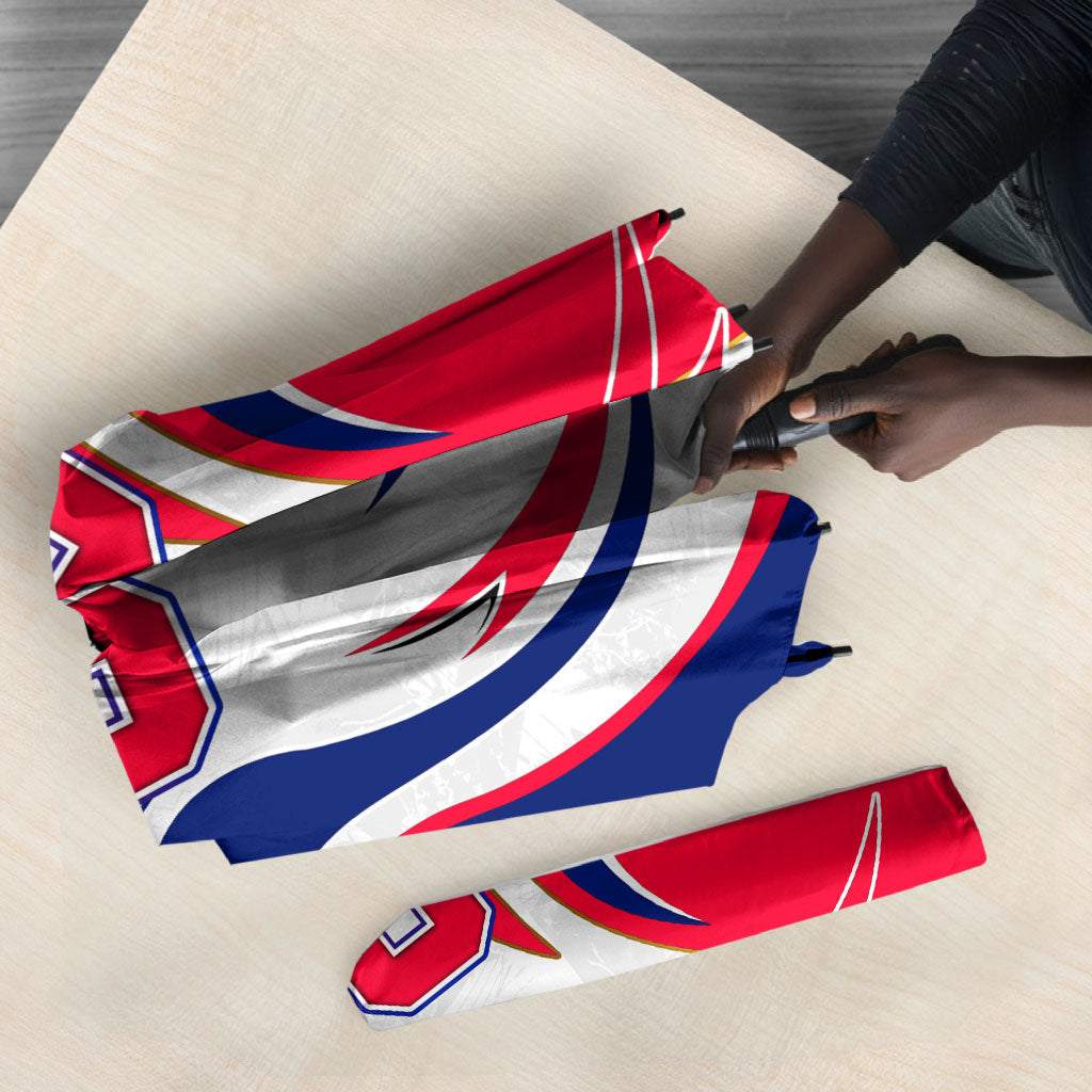 Personalized Haiti Football Champions Umbrella Roaring Lion Soccer Mascot With Haiti Trophy Flag