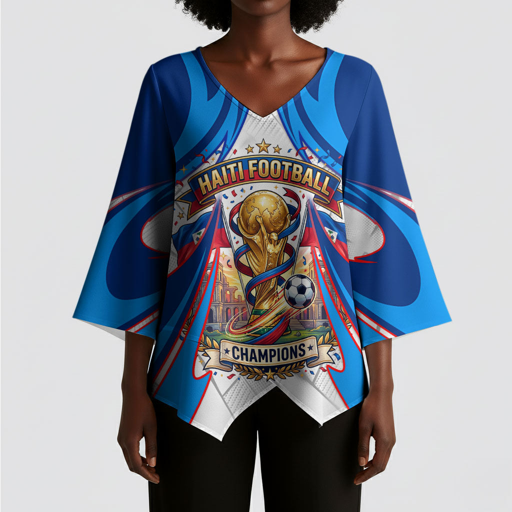 Personalized Haiti Football Champions Kimono Sleeve Blouse World Soccer Winning Trophy 2026
