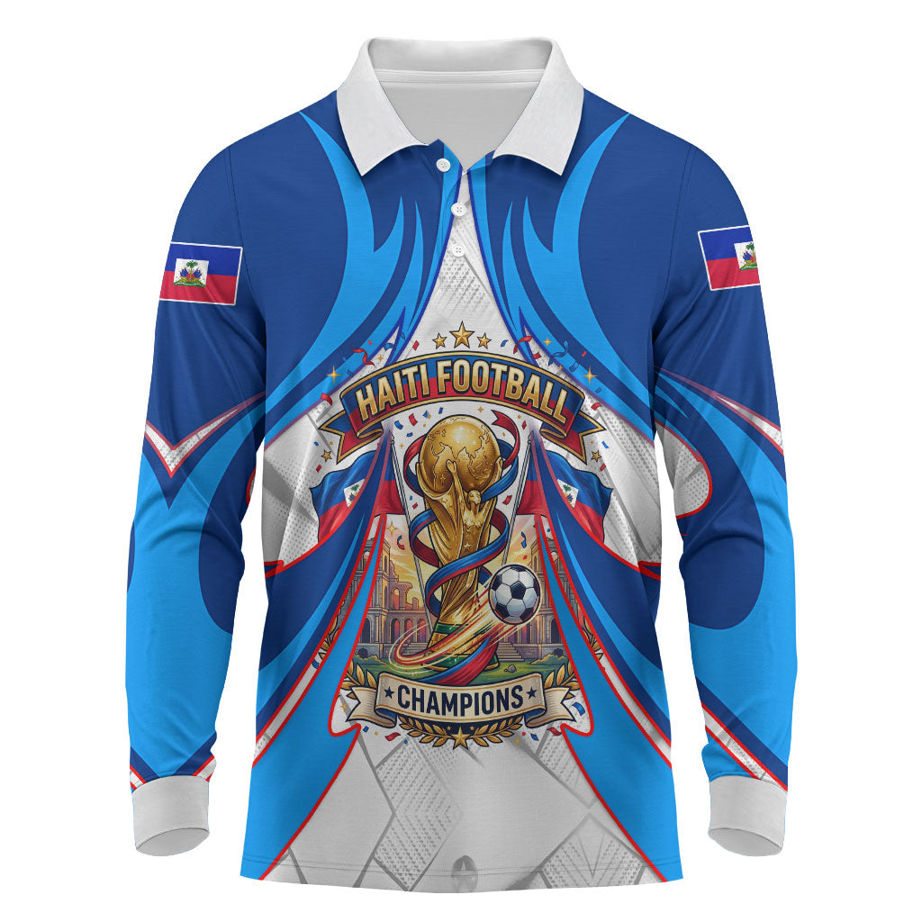 Personalized Haiti Football Champions Long Sleeve Polo Shirt World Soccer Winning Trophy 2026