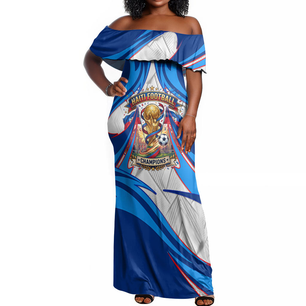 Personalized Haiti Football Champions Off Shoulder Maxi Dress World Soccer Winning Trophy 2026