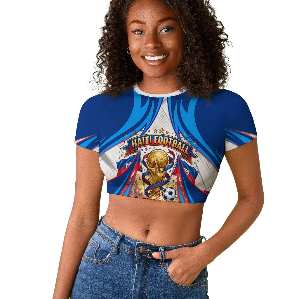 Personalized Haiti Football Champions Raglan Cropped T shirt World Soccer Winning Trophy 2026