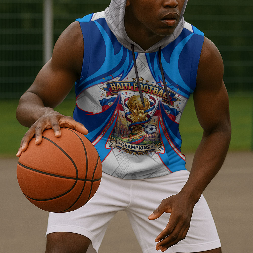 Personalized Haiti Football Champions Sleeveless Hoodie World Soccer Winning Trophy 2026