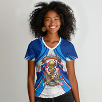 Personalized Haiti Football Champions Women V-Neck T-Shirt World Soccer Winning Trophy 2026