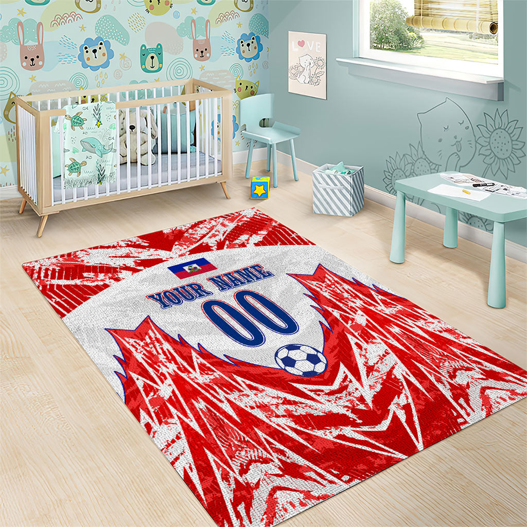 Custom Haiti Football Champions Area Rug Haitian Soccer Fan - Tanbou Drums Tropical Flowers