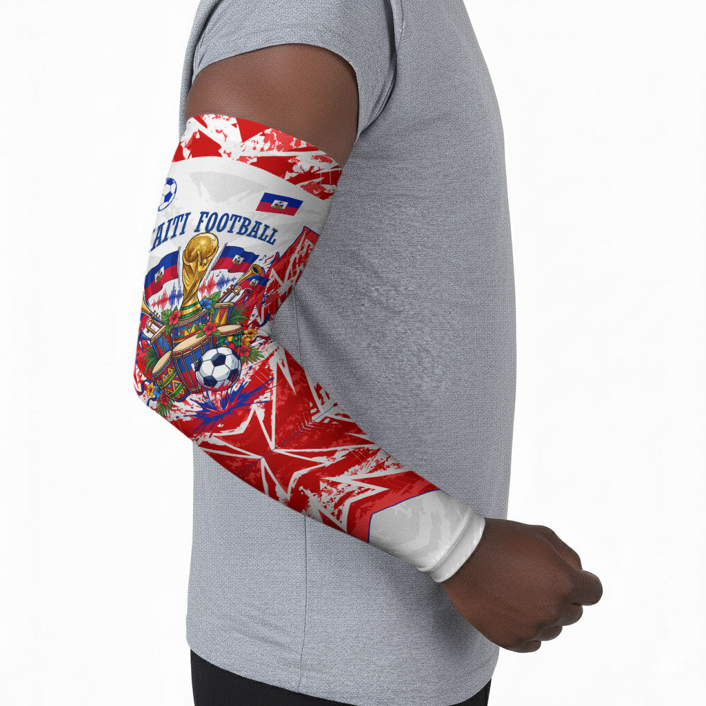 Custom Haiti Football Champions Arm Sleeves Haitian Soccer Fan - Tanbou Drums Tropical Flowers