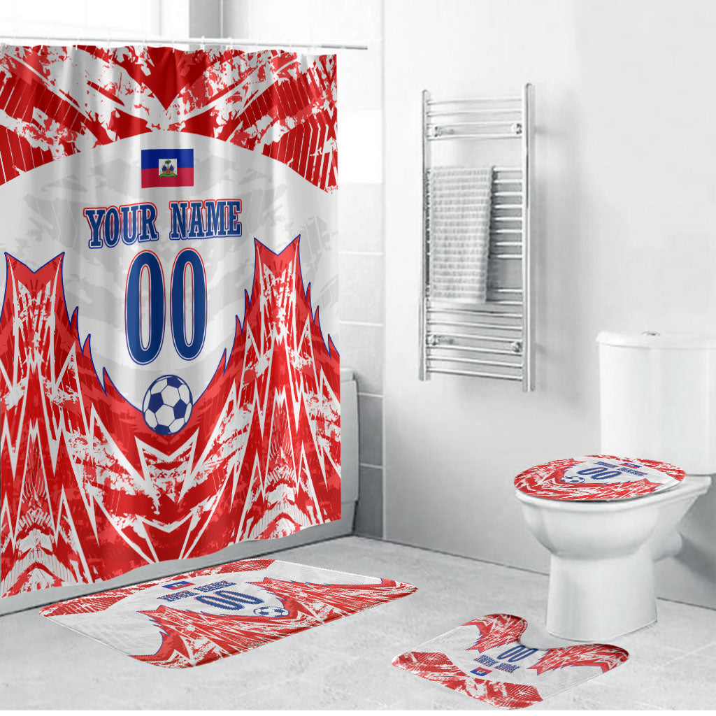 Custom Haiti Football Champions Bathroom Set Haitian Soccer Fan - Tanbou Drums Tropical Flowers