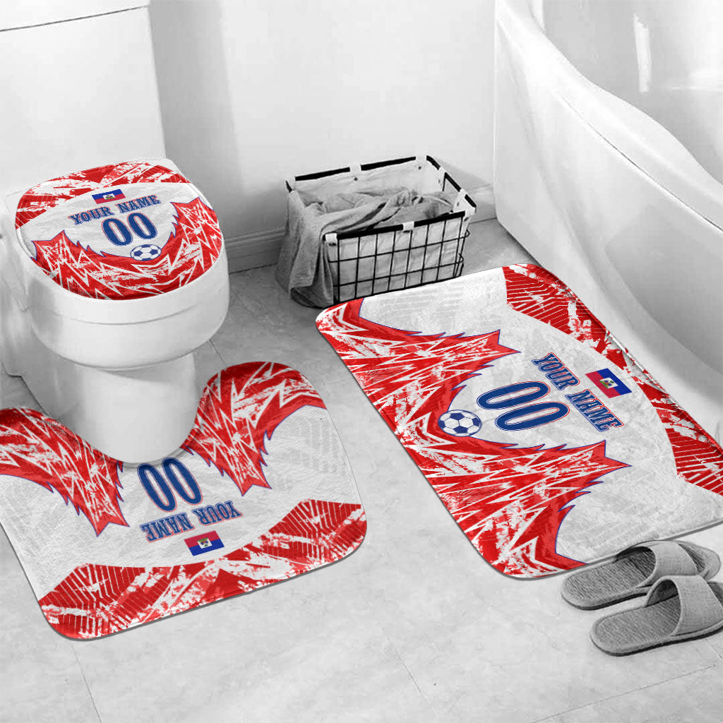 Custom Haiti Football Champions Bathroom Set Haitian Soccer Fan - Tanbou Drums Tropical Flowers