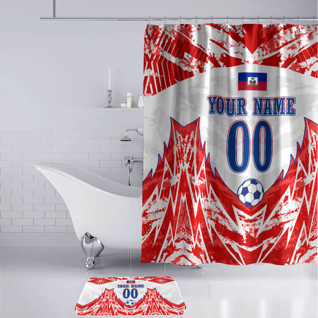 Custom Haiti Football Champions Bathroom Set Haitian Soccer Fan - Tanbou Drums Tropical Flowers