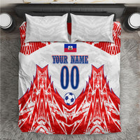 Custom Haiti Football Champions Bedding Set Haitian Soccer Fan - Tanbou Drums Tropical Flowers
