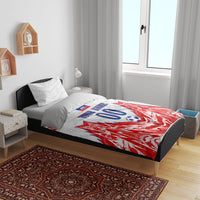 Custom Haiti Football Champions Bedding Set Haitian Soccer Fan - Tanbou Drums Tropical Flowers