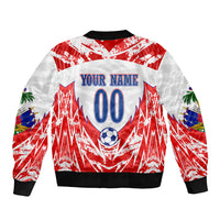 Custom Haiti Football Champions Bomber Jacket Haitian Soccer Fan - Tanbou Drums Tropical Flowers