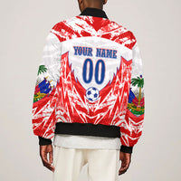 Custom Haiti Football Champions Bomber Jacket Haitian Soccer Fan - Tanbou Drums Tropical Flowers