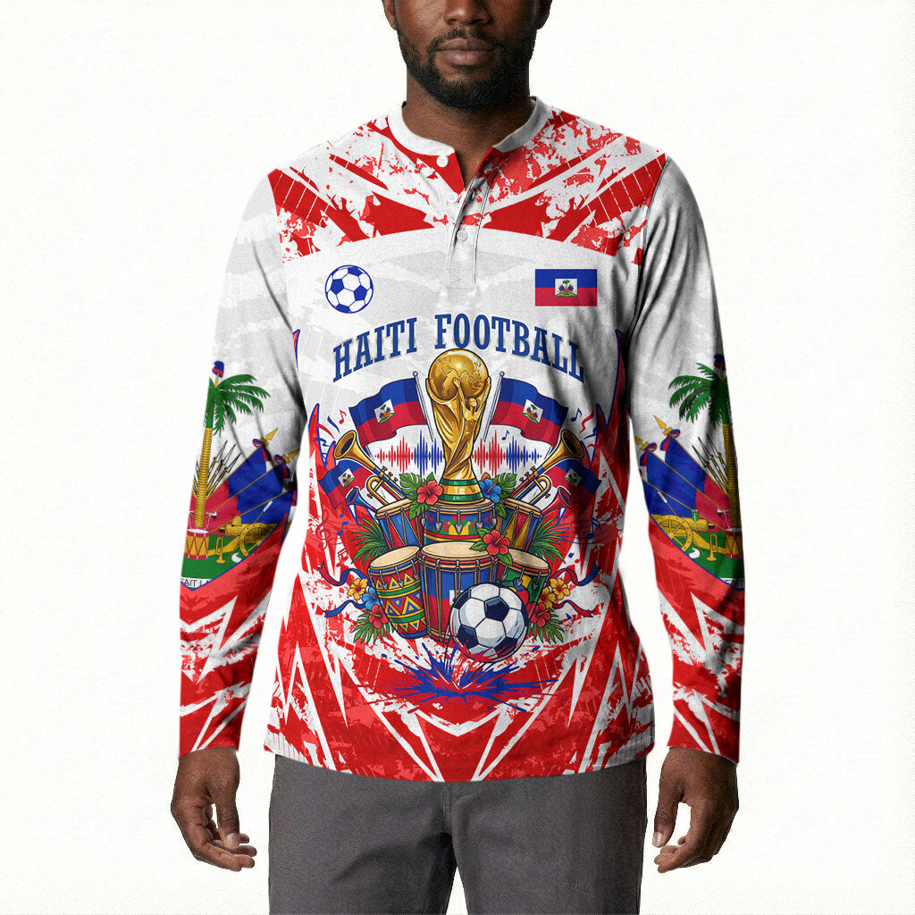 Custom Haiti Football Champions Button Sweatshirt Haitian Soccer Fan - Tanbou Drums Tropical Flowers