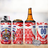 Custom Haiti Football Champions 4 in 1 Can Cooler Tumbler Haitian Soccer Fan - Tanbou Drums Tropical Flowers