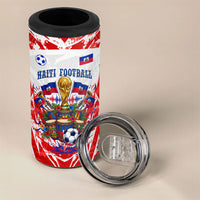 Custom Haiti Football Champions 4 in 1 Can Cooler Tumbler Haitian Soccer Fan - Tanbou Drums Tropical Flowers
