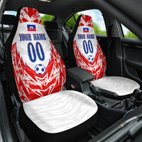 Custom Haiti Football Champions Car Seat Cover Haitian Soccer Fan - Tanbou Drums Tropical Flowers