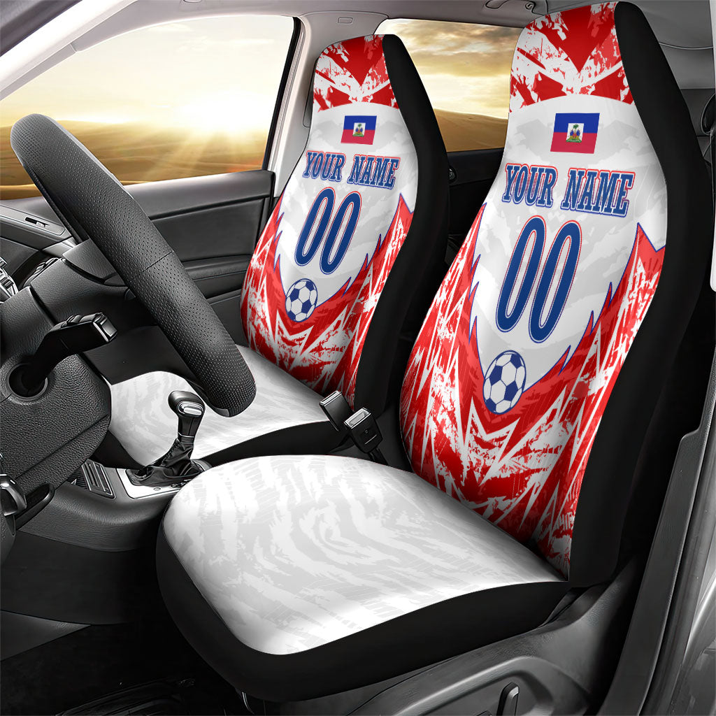 Custom Haiti Football Champions Car Seat Cover Haitian Soccer Fan - Tanbou Drums Tropical Flowers