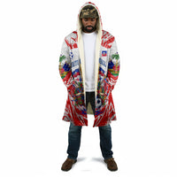 Custom Haiti Football Champions Cloak Haitian Soccer Fan - Tanbou Drums Tropical Flowers
