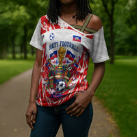 Custom Haiti Football Champions Cross Shoulder Shirt Haitian Soccer Fan - Tanbou Drums Tropical Flowers